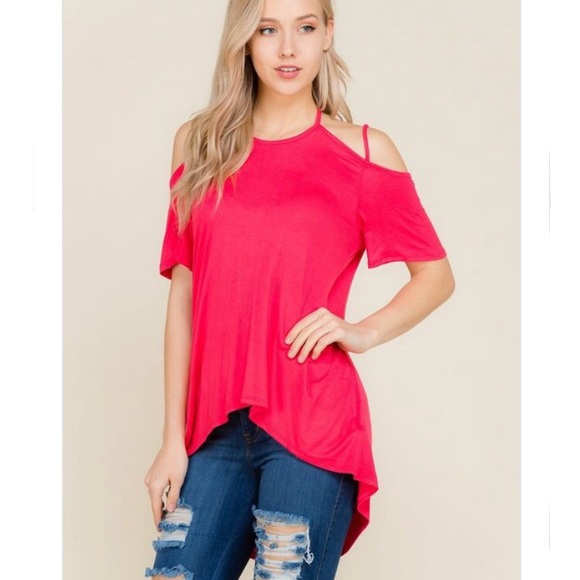Fuchsia cold shoulder halter neck top - Picture 4 of 4